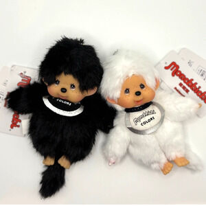 New Authentic Sekiguchi Set of 2 Monchhichi, Black& White